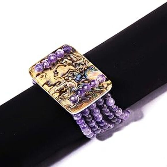 Salley C Natural Amethyst Gemstone 5Layers Designer Bracelet for Women - Picture 3 of 4